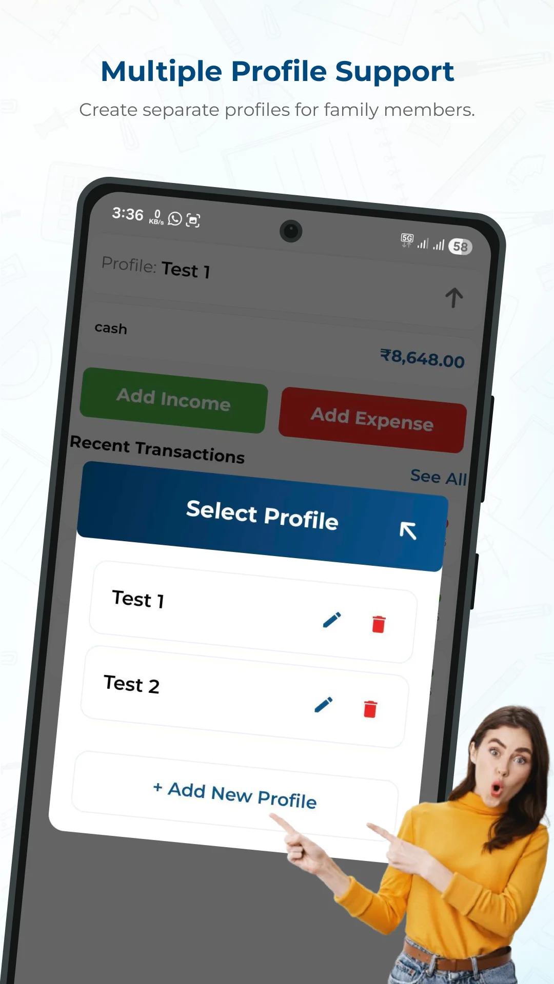Toolance app — expense tracking with multiple profiles